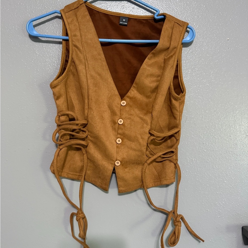 Women's Camel Brown Lace-Up Vest Top